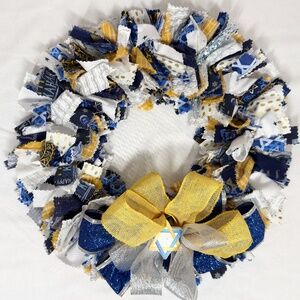 HANUKKAH RAG WREATH 12" HANDMADE DOOR WALL DECORATION ONE OF A KIND GIFT